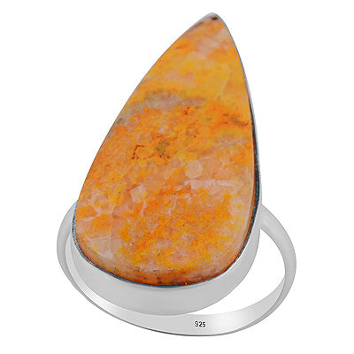 Plain Collet Natural BumbleBee Jasper Pear Shape 925 Sterling Solid Silver Ring - R3403416-58