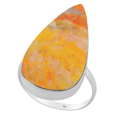 Plain Collet Natural BumbleBee Jasper Pear Shape 925 Sterling Solid Silver Ring - R3403416-61
