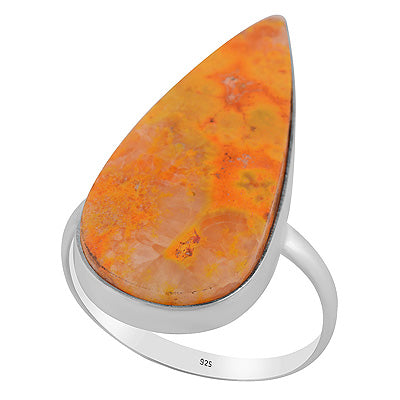 Plain Collet Natural BumbleBee Jasper Pear Shape 925 Sterling Solid Silver Ring - R3403416-65
