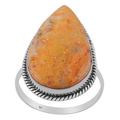 Authentic Wire Work Around BumbleBee Jasper Pear Shape 925 Sterling Solid Silver Ring - R3403417-31