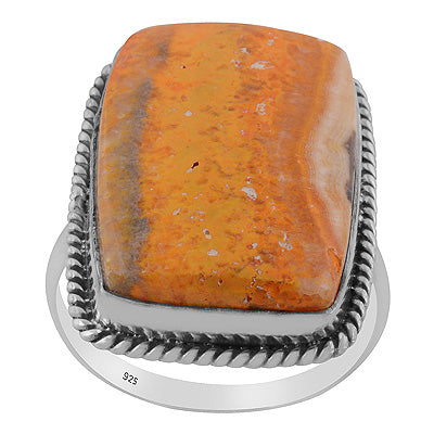 Authentic Wire Work Around BumbleBee Jasper Rectangle Shape 925 Sterling Solid Silver Ring - R3403417-37