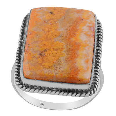 Authentic Wire Work Around BumbleBee Jasper Rectangle Shape 925 Sterling Solid Silver Ring - R3403417-38