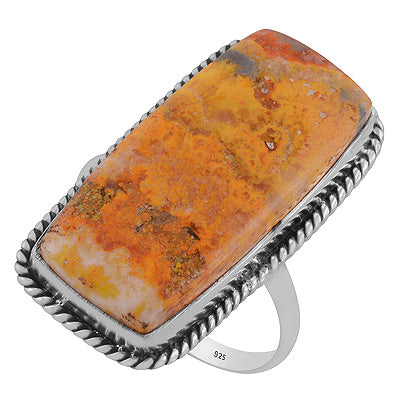 Authentic Wire Work Around BumbleBee Jasper Rectangle Shape 925 Sterling Solid Silver Ring - R3403417-40
