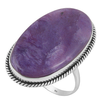 Beautiful Twisted Wire Work Around Charoite Oval Shape 925 Sterling Solid Silver Ring - R3403420-14