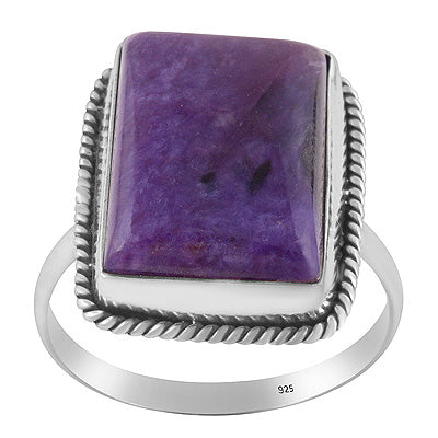 Beautiful Twisted Wire Work Around Charoite Rectangle Shape 925 Sterling Solid Silver Ring - R3403420-19