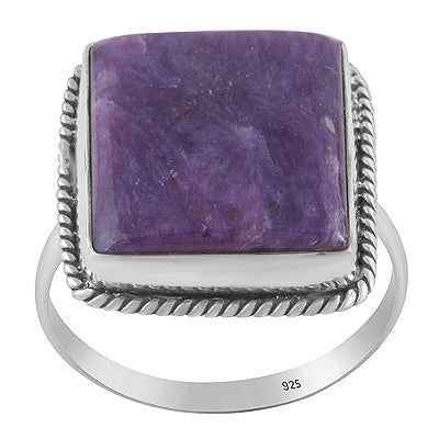 Beautiful Twisted Wire Work Around Charoite Square Shape 925 Sterling Solid Silver Ring - R3403420-24