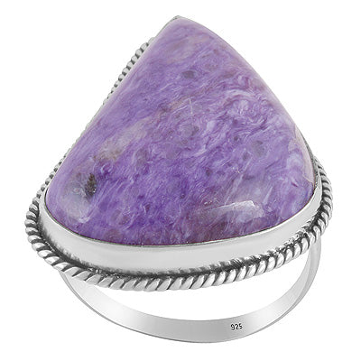 Beautiful Twisted Wire Work Around Charoite Fancy Shape 925 Sterling Solid Silver Ring - R3403420-28