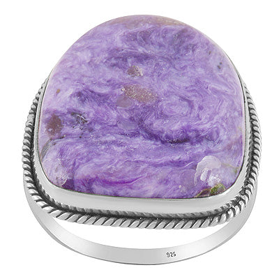 Beautiful Twisted Wire Work Around Charoite Fancy Shape 925 Sterling Solid Silver Ring - R3403420-29