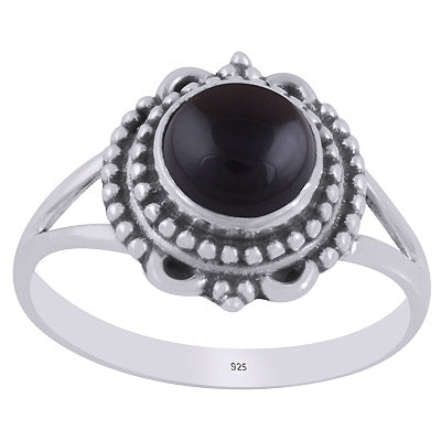 Gorgeous Rawa Work Around Black Onyx Round Shape 925 Sterling Solid Silver Ring - R3403424-14