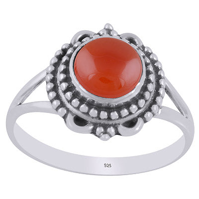 Gorgeous Rawa Work Around Carnelian Round Shape 925 Sterling Solid Silver Rhodium Plated Ring - R3403424-7