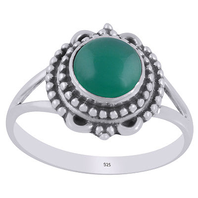 Gorgeous Rawa Work Around Green Onyx Round Shape 925 Sterling Solid Silver Ring - R3403424-8