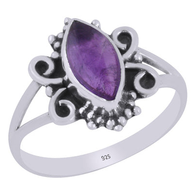 Beautiful Wire & Rawa Work Around Amethyst Marquise Shape 925 Sterling Solid Silver Ring - R3403425-1