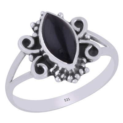 Beautiful Wire & Rawa Work Around Black Onyx Marquise Shape 925 Sterling Solid Silver Ring - R3403425-14