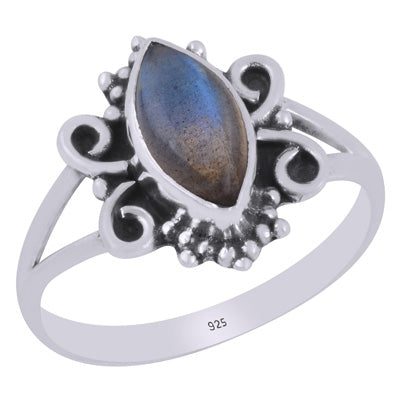 Beautiful Wire & Rawa Work Around Labradorite Marquise Shape 925 Sterling Solid Silver Ring - R3403425-5