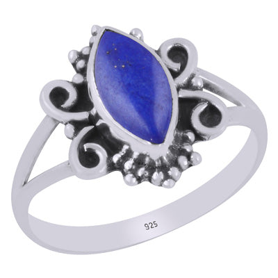 Beautiful Wire & Rawa Work Around Lapis Marquise Shape 925 Sterling Solid Silver Ring - R3403425-6
