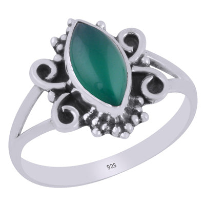 Beautiful Wire & Rawa Work Around Green Onyx Marquise Shape 925 Sterling Solid Silver Ring - R3403425-8
