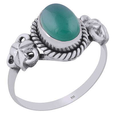 Gorgeous Handcrafted Work Around Green Onyx Oval Shape 925 Sterling Solid Silver Ring - R3403427-8