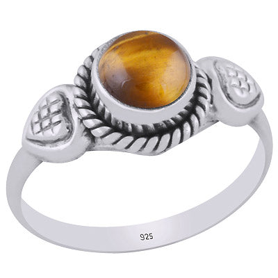 Beautifully Handcrafted Heart Around Tiger's Eye Round Shape 925 Sterling Solid Silver Ring - R3403428-11