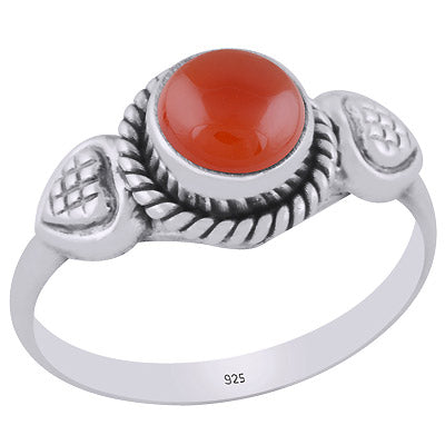 Beautifully Handcrafted Heart Around Carnelian Round Shape 925 Sterling Solid Silver Ring - R3403428-7