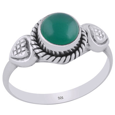 Beautifully Handcrafted Heart Around Green Onyx Round Shape 925 Sterling Solid Silver Ring - R3403428-8