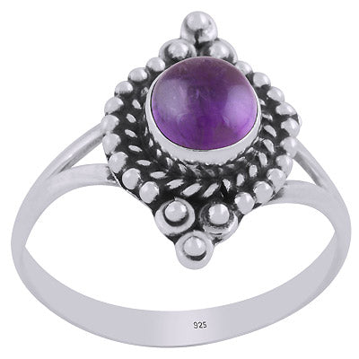 Stunning Rawa & Wire Work Around Amethyst Round Shape 925 Sterling Solid Silver Ring - R3403433-1