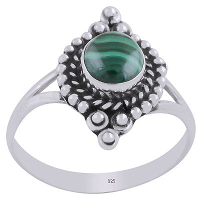 Stunning Rawa & Wire Work Around Malachite Round Shape 925 Sterling Solid Silver Ring - R3403433-12