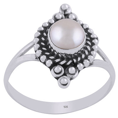 Stunning Rawa & Wire Work Around Pearl Round Shape 925 Sterling Solid Silver Ring - R3403433-15