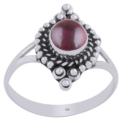 Stunning Rawa & Wire Work Around Garnet Round Shape 925 Sterling Solid Silver Ring - R3403433-2