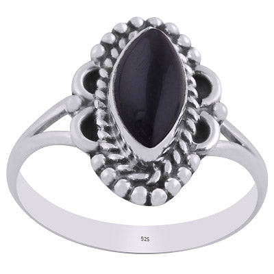 Alluring Twisted Wire & Rawa Work Around Black Onyx Marquise Shape 925 Sterling Solid Silver Ring - R3403435-14