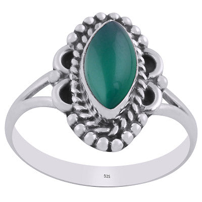 Alluring Twisted Wire & Rawa Work Around Green Onyx Marquise Shape 925 Sterling Solid Silver Ring - R3403435-8