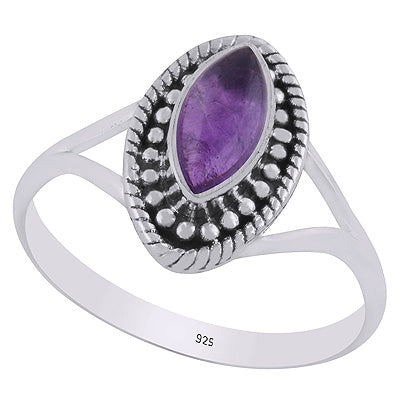 Stunning Twisted Wire & Rawa Work Around Amethyst Marquise Shape 925 Sterling Solid Silver Ring - R3403441-1