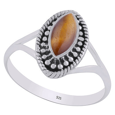 Stunning Twisted Wire & Rawa Work Around Tiger's Eye Marquise Shape 925 Sterling Solid Silver Ring - R3403441-11