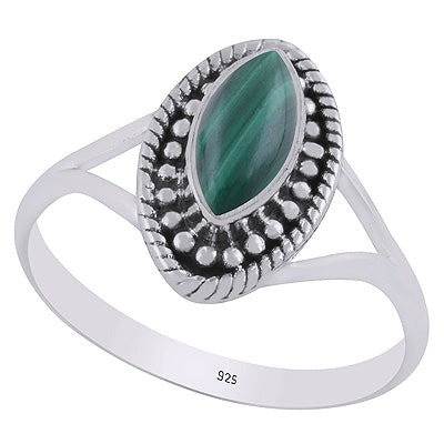 Stunning Twisted Wire & Rawa Work Around Malachite Marquise Shape 925 Sterling Solid Silver Ring - R3403441-12