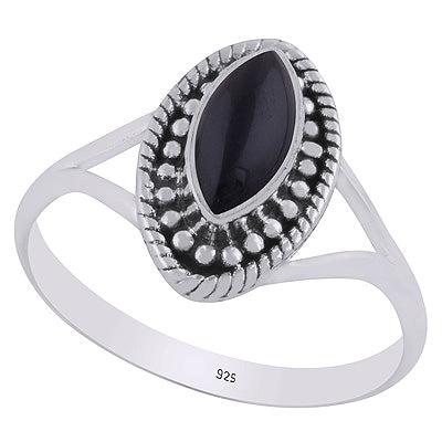 Stunning Twisted Wire & Rawa Work Around Black Onyx Marquise Shape 925 Sterling Solid Silver Ring - R3403441-14
