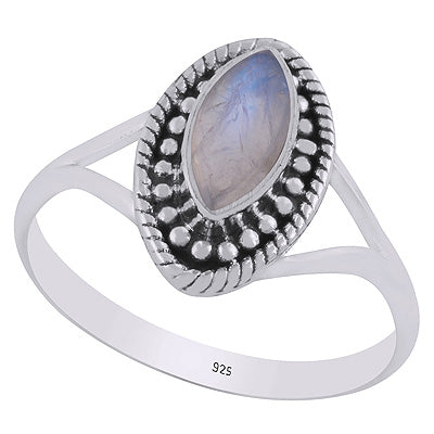Stunning Twisted Wire & Rawa Work Around Rainbow Moonstone Marquise Shape 925 Sterling Solid Silver Ring - R3403441-4