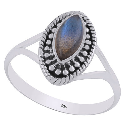 Stunning Twisted Wire & Rawa Work Around Labradorite Marquise Shape 925 Sterling Solid Silver Ring - R3403441-5