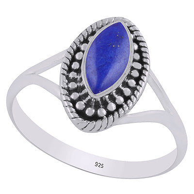 Stunning Twisted Wire & Rawa Work Around Lapis Marquise Shape 925 Sterling Solid Silver Ring - R3403441-6