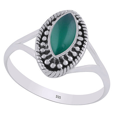Stunning Twisted Wire & Rawa Work Around Green Onyx Marquise Shape 925 Sterling Solid Silver Ring - R3403441-8