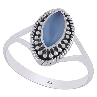 Stunning Twisted Wire & Rawa Work Around Blue Chalcedony Marquise Shape 925 Sterling Solid Silver Ring - R3403441-9
