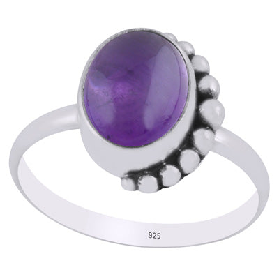 Alluring Rawa Work Around Amethyst Oval Shape 925 Sterling Solid Silver Ring - R3403442-1