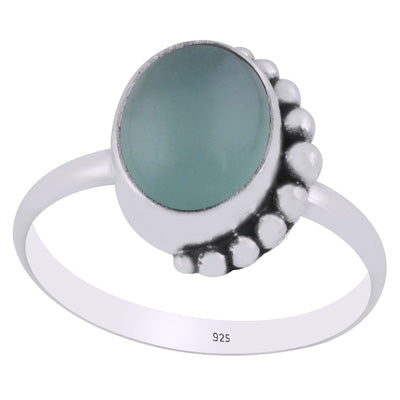 Alluring Rawa Work Around Aqua Chalcedony Oval Shape 925 Sterling Solid Silver Ring - R3403442-10