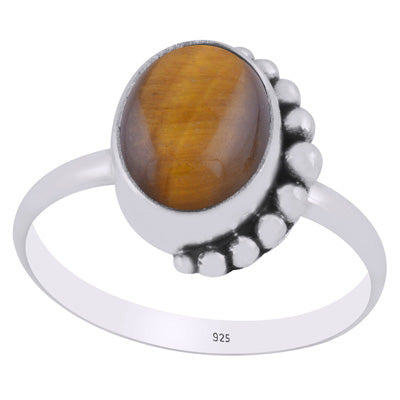 Alluring Rawa Work Around Tiger's Eye Oval Shape 925 Sterling Solid Silver Ring - R3403442-11