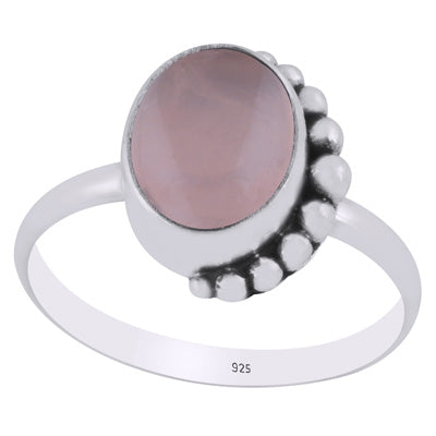 Alluring Rawa Work Around Rose Quartz Oval Shape 925 Sterling Solid Silver Ring - R3403442-13