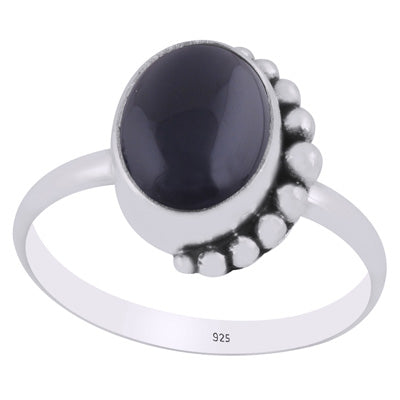 Alluring Rawa Work Around Black Onyx Oval Shape 925 Sterling Solid Silver Ring - R3403442-14