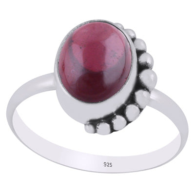 Alluring Rawa Work Around Garnet Oval Shape 925 Sterling Solid Silver Ring - R3403442-2