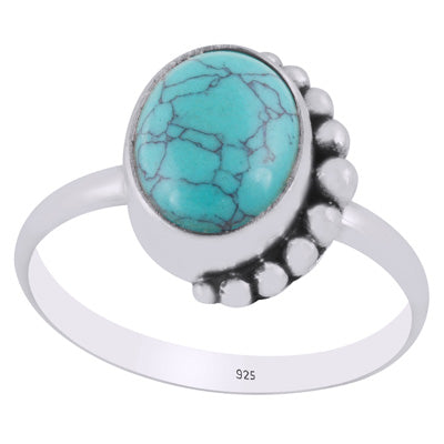 Alluring Rawa Work Around Turquoise Oval Shape 925 Sterling Solid Silver Ring - R3403442-3