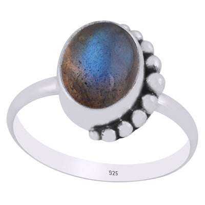 Alluring Rawa Work Around Labradorite Oval Shape 925 Sterling Solid Silver Ring - R3403442-5