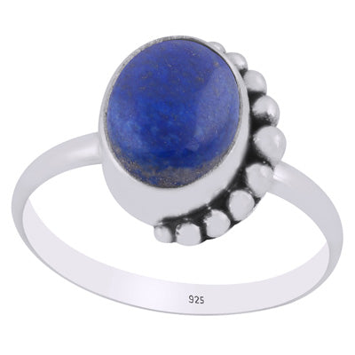 Alluring Rawa Work Around Lapis Oval Shape 925 Sterling Solid Silver Ring - R3403442-6