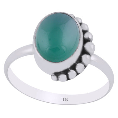 Alluring Rawa Work Around Green Onyx Oval Shape 925 Sterling Solid Silver Ring - R3403442-8