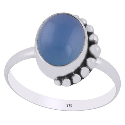 Alluring Rawa Work Around Blue Chalcedony Oval Shape 925 Sterling Solid Silver Ring - R3403442-9